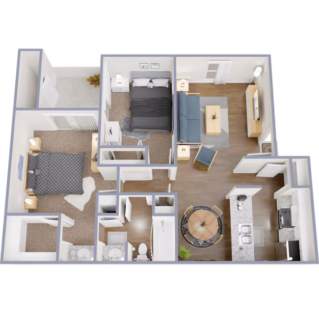 2 Bed 1 Bath 1031 floor plan